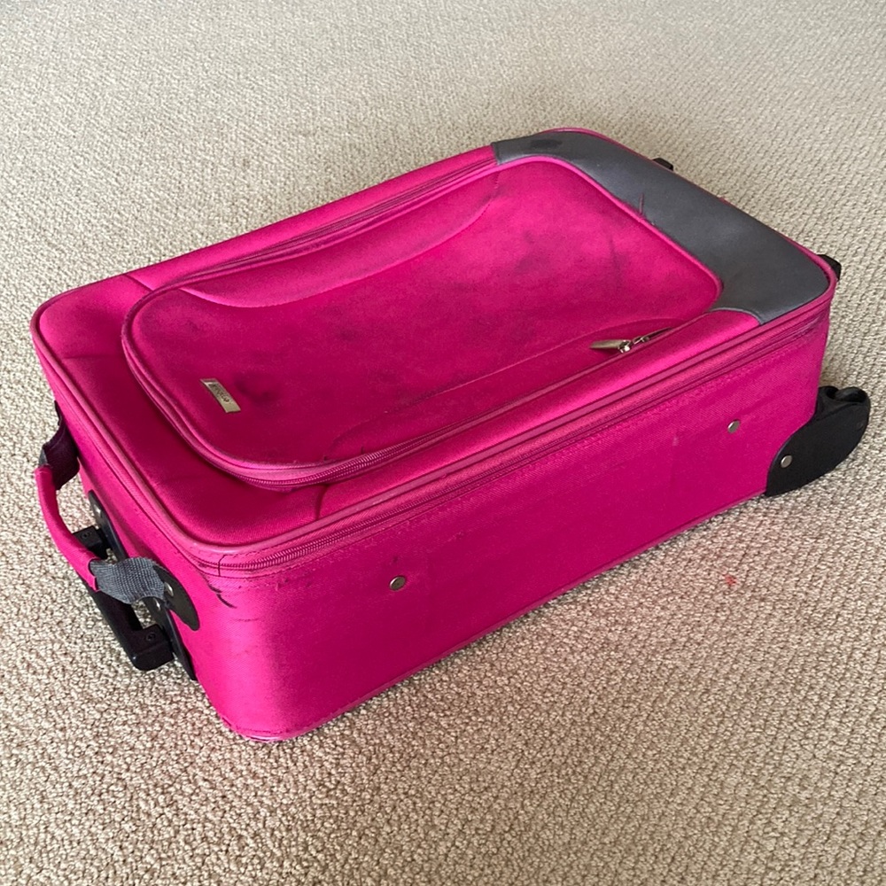 Embark Travel Suitcase Pink Grey Carry On Bag Vacation Dual Compartment FLAWS